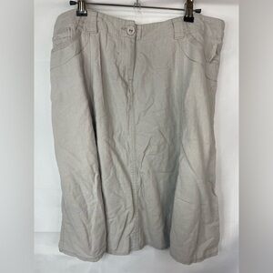 Katie’s linen blend A line skirt. Light khaki with a button zipper fly. Cute!